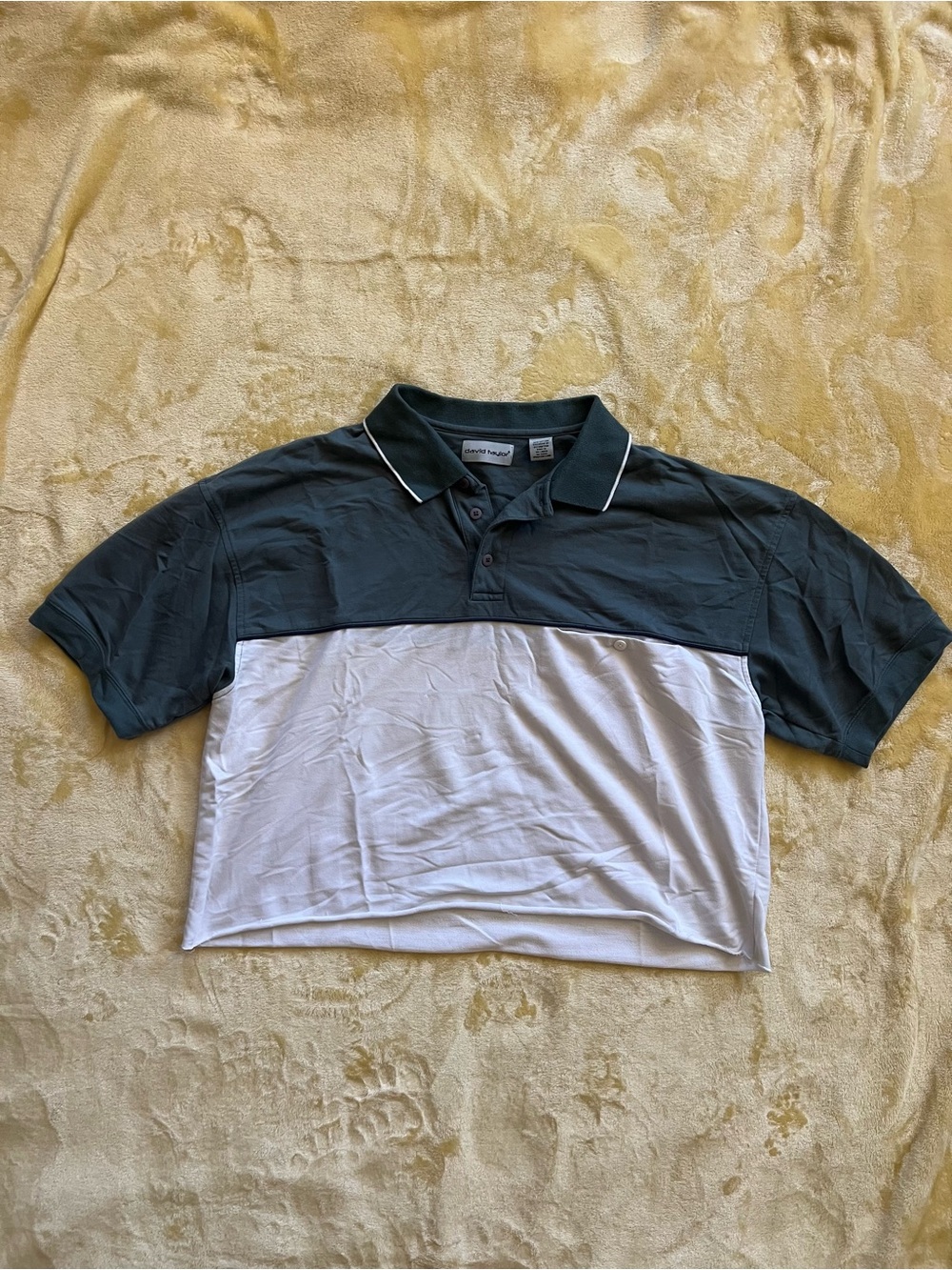 Two-Tone Cream and Dark Sage Cropped Soft Polo